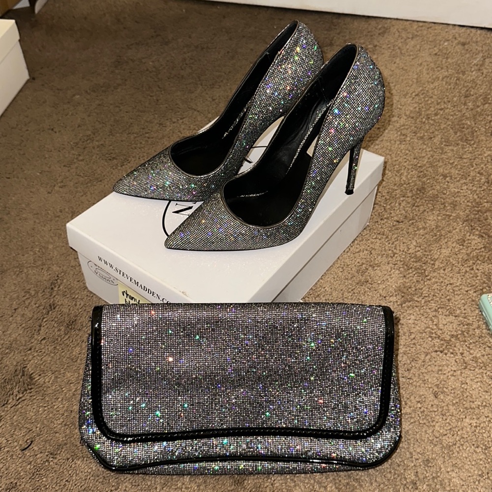 Matching multi color heels and purse